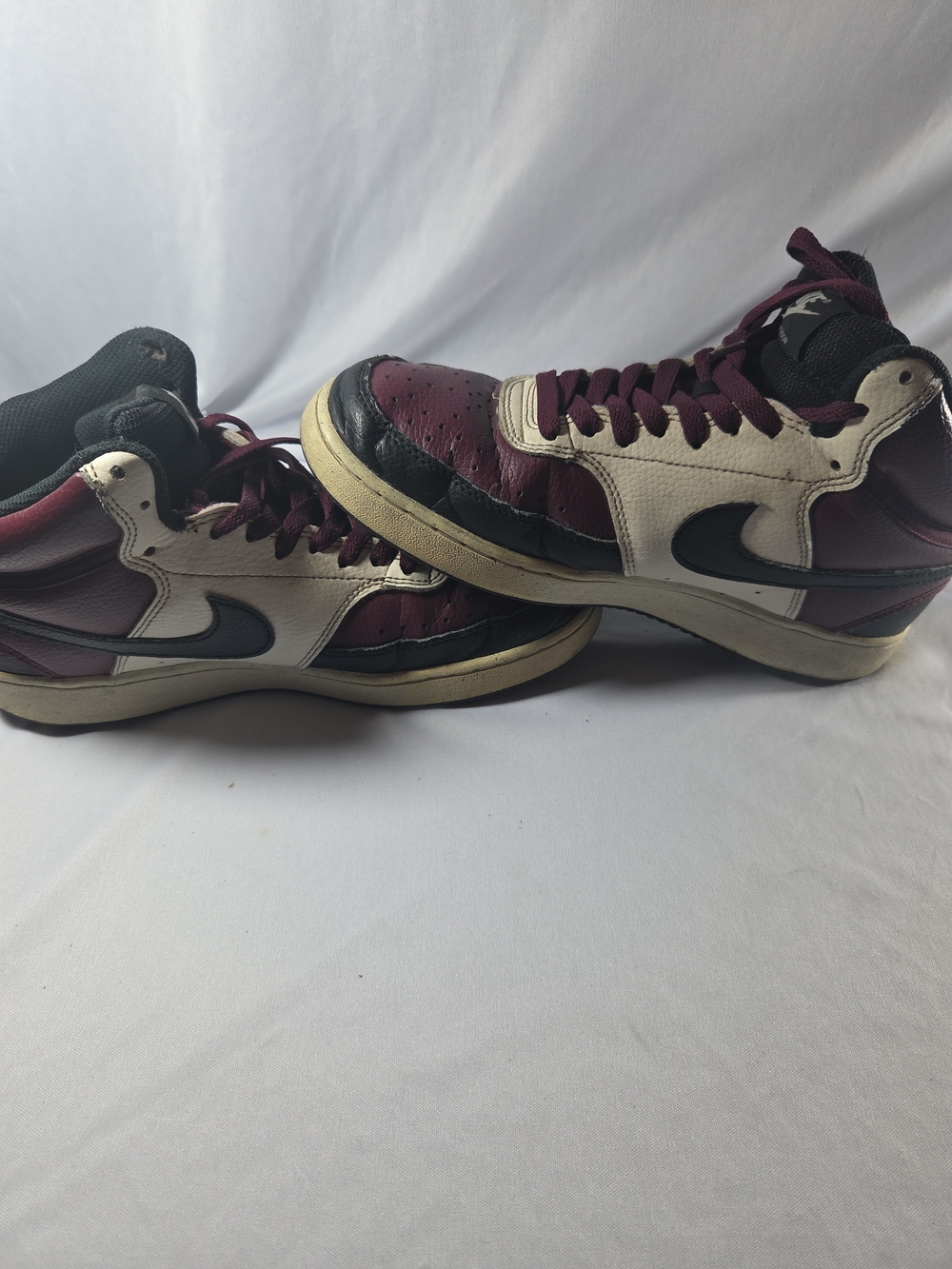 Nike High Top Sneakers in Burgundy, Black & Cream - Picture 7 of 9